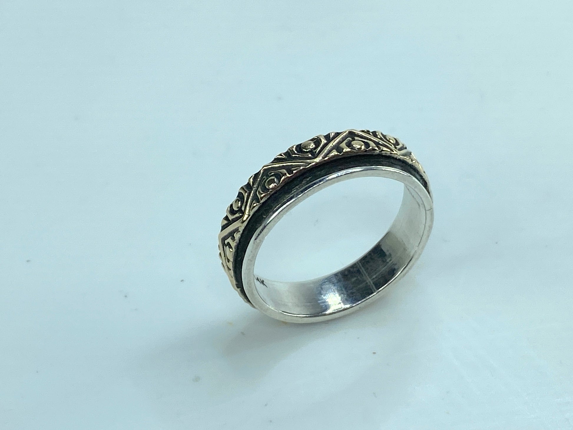 Signed 14K yellow gold Spinner Sterling Silver Fine ring 4.7g s7.25 JR572