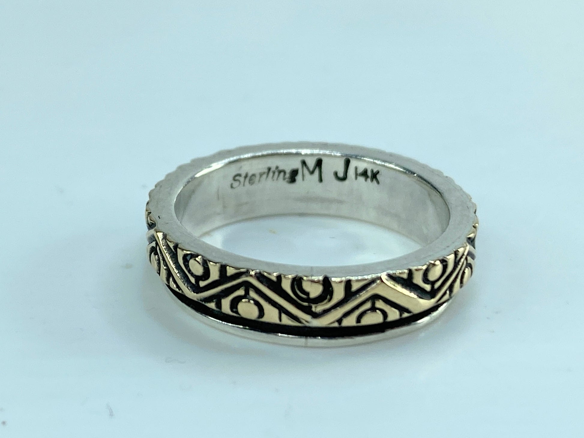 Signed 14K yellow gold Spinner Sterling Silver Fine ring 4.7g s7.25 JR572