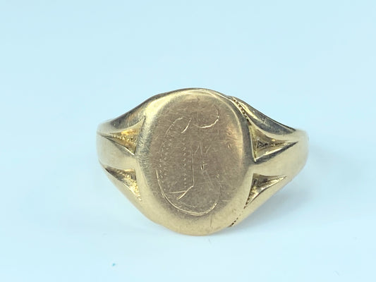 Vintage 10K yellow gold men's Signet "D" ring s13.5 5.8g JR8864