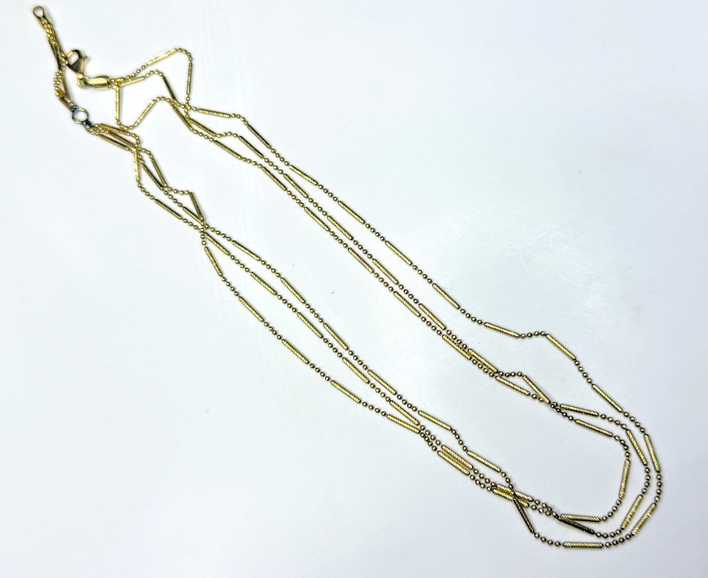 Italian Triple Strand Diamond Cut Bar and Bead Necklace 15 3/4" 7.2g JR1789