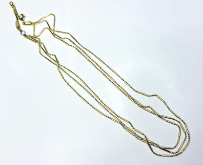 Italian Triple Strand Diamond Cut Bar and Bead Necklace 15 3/4" 7.2g JR1789