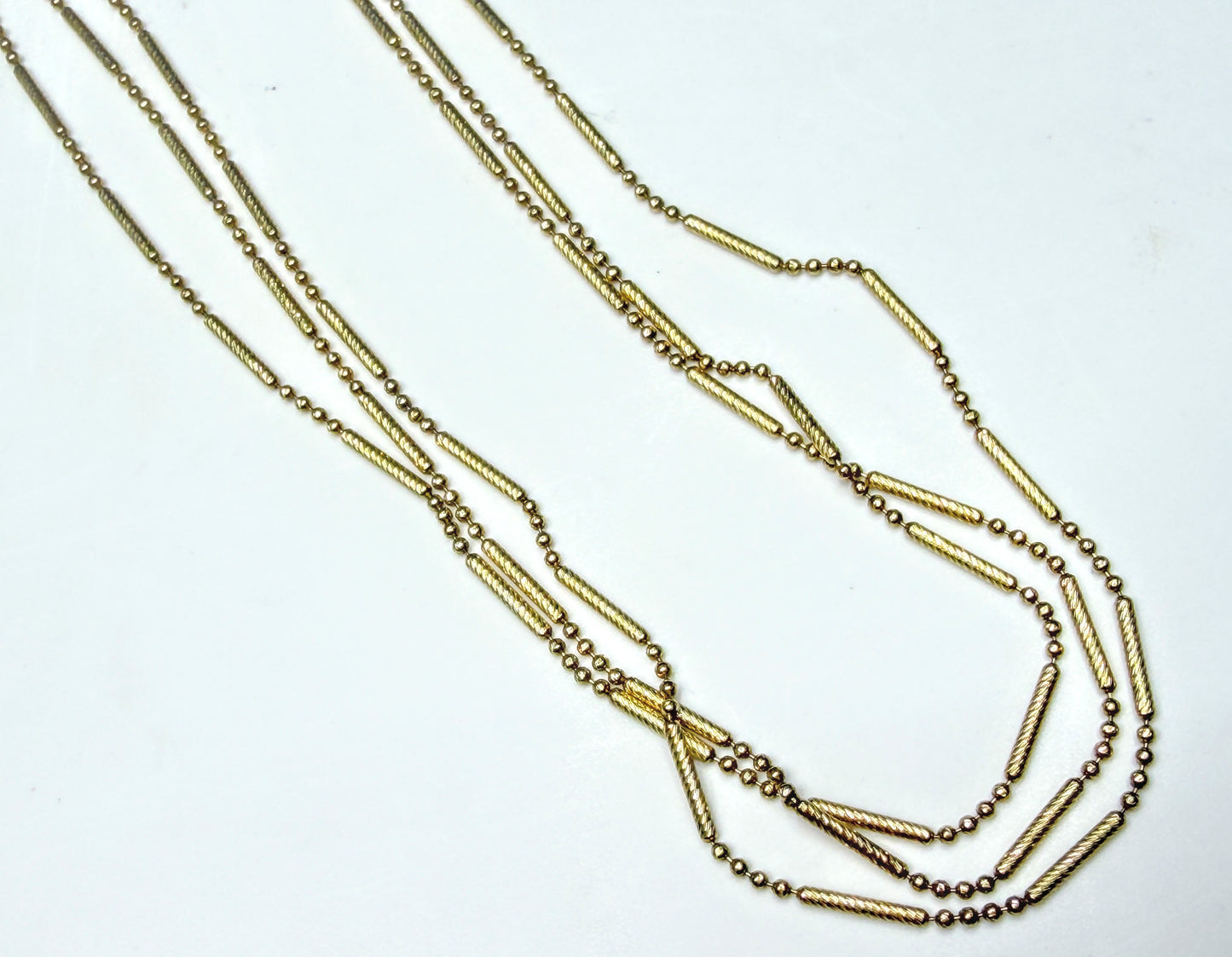 Italian Triple Strand Diamond Cut Bar and Bead Necklace 15 3/4" 7.2g JR1789