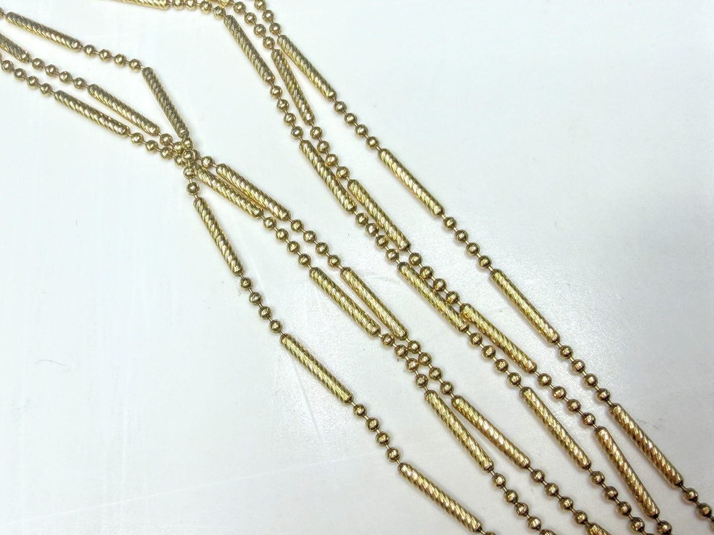 Italian Triple Strand Diamond Cut Bar and Bead Necklace 15 3/4" 7.2g JR1789