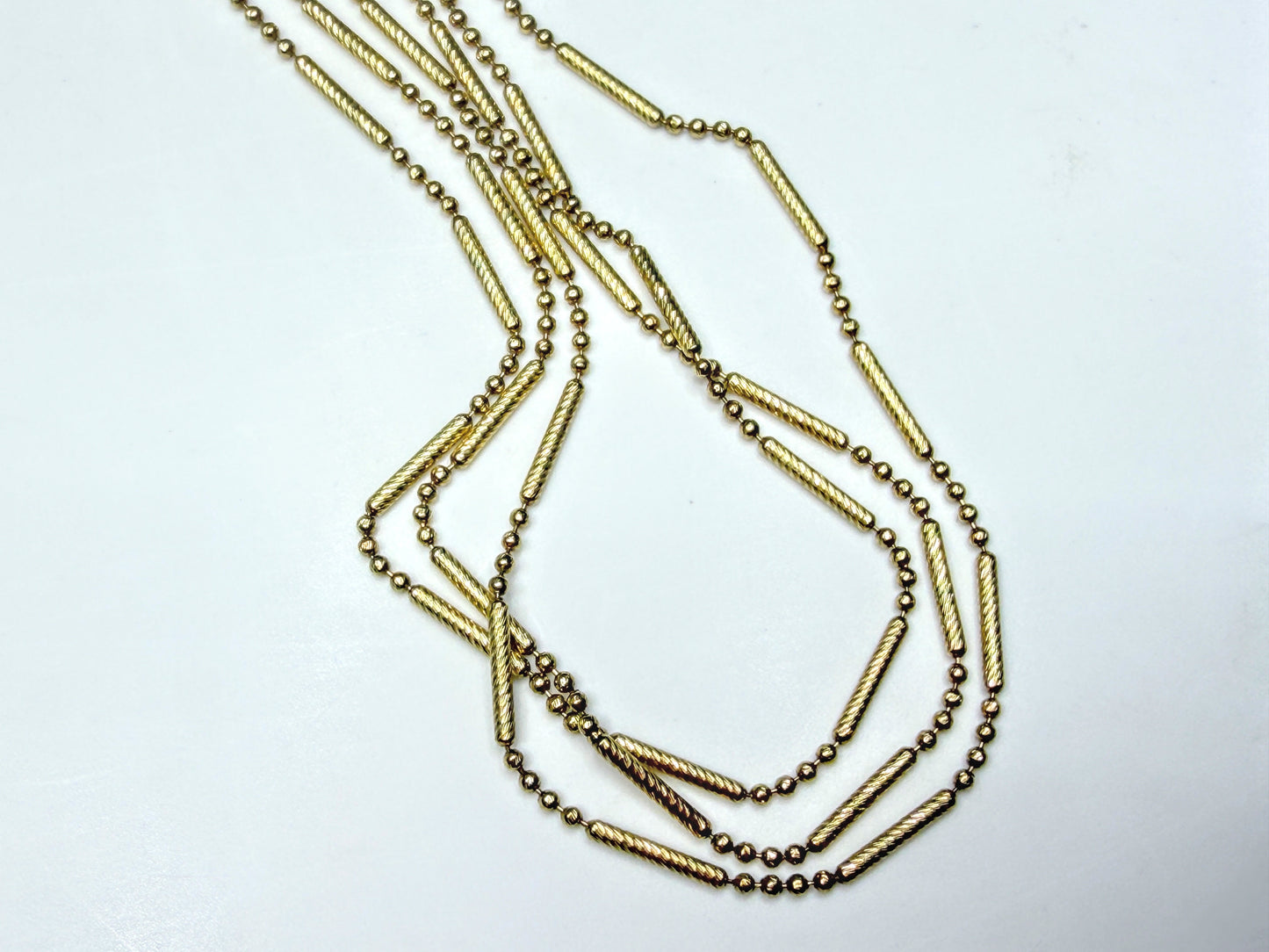 Italian Triple Strand Diamond Cut Bar and Bead Necklace 15 3/4" 7.2g JR1789