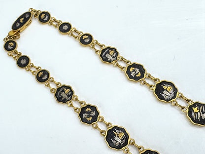Vintage Japanese Komai Damascene Necklace and Bracelet Set 39g 17" GS846