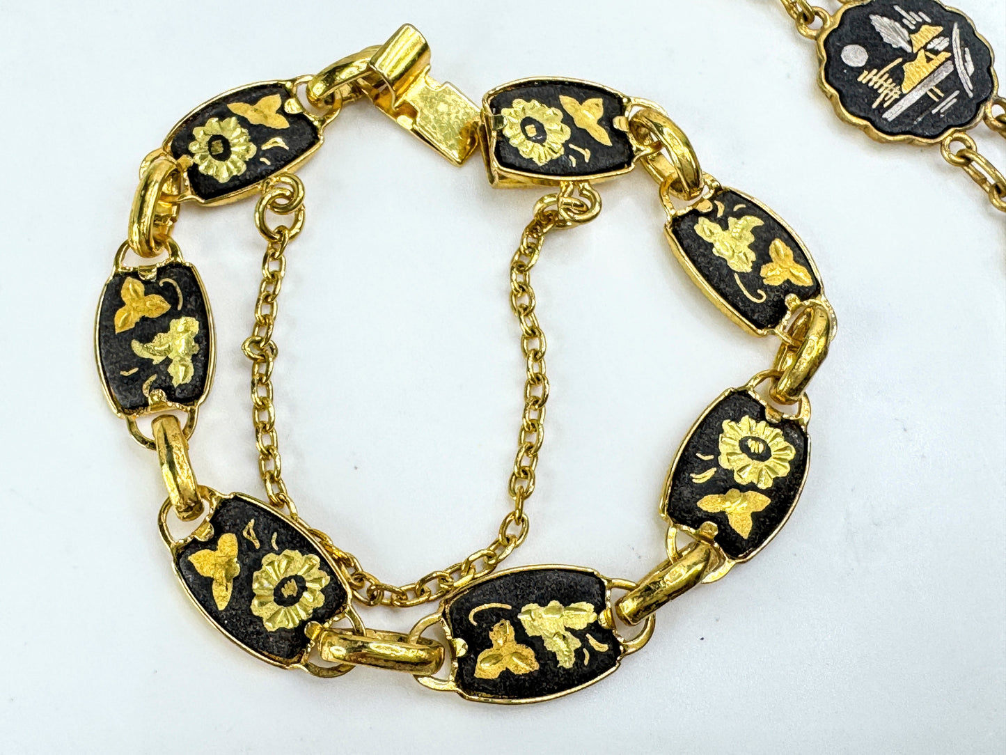 Vintage Japanese Komai Damascene Necklace and Bracelet Set 39g 17" GS846