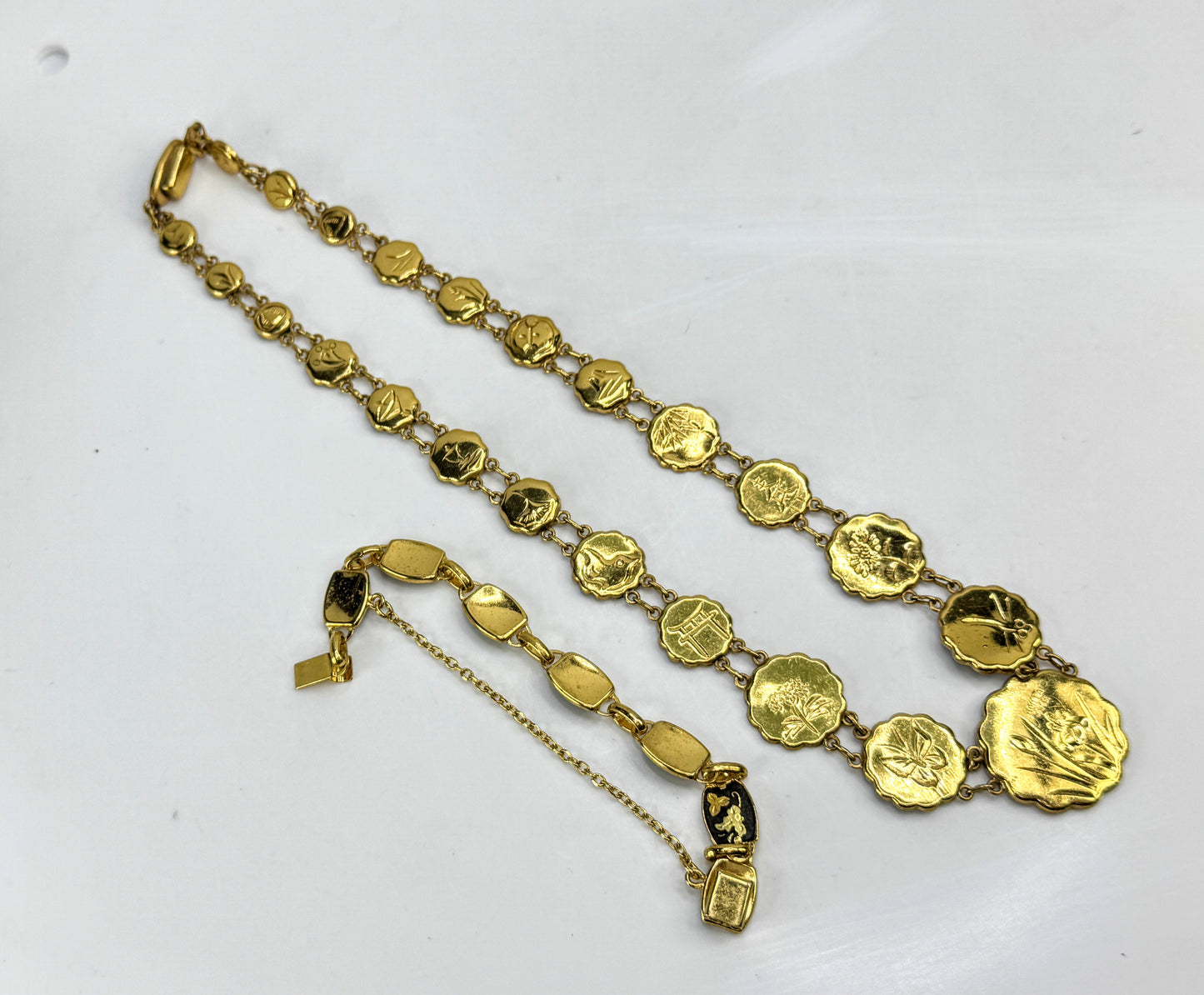 Vintage Japanese Komai Damascene Necklace and Bracelet Set 39g 17" GS846