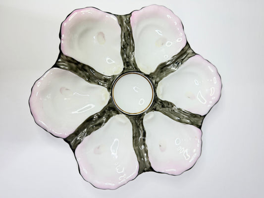 Antique Italian Ginori Doccia Oyster Plate Shell Form c1880 Pink Rim 8.75" A730