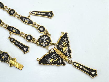 Vintage Japanese Komai damascene butterfly necklace bracelet matched set GS847