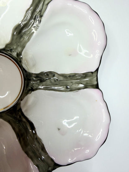 Antique Italian Ginori Doccia Oyster Plate Shell Form c1880 Pink Rim 8.75" A730