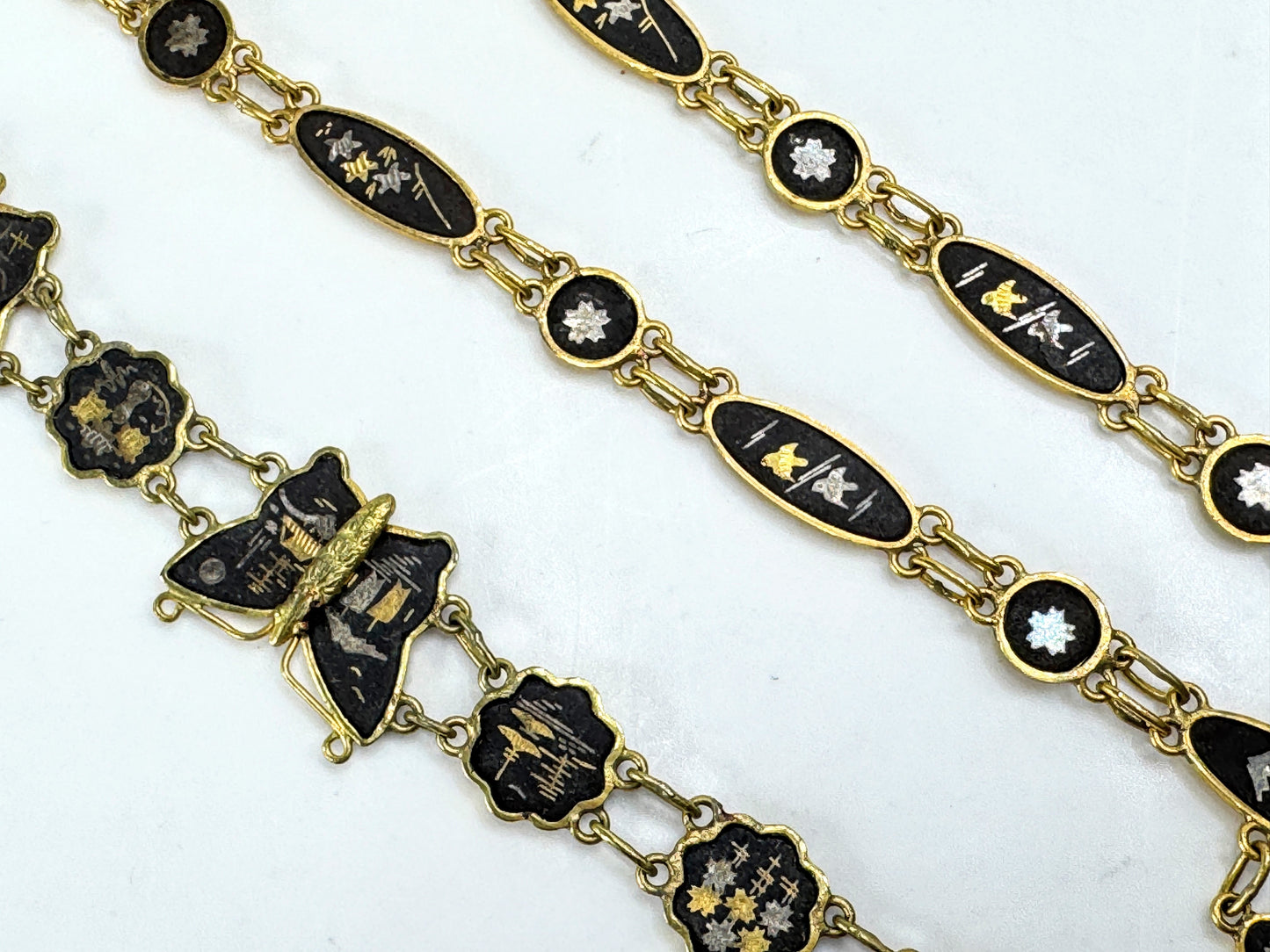 Vintage Japanese Komai damascene butterfly necklace bracelet matched set GS847