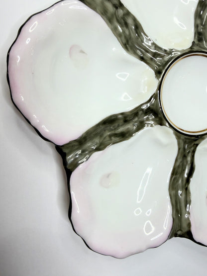 Antique Italian Ginori Doccia Oyster Plate Shell Form c1880 Pink Rim 8.75" A730