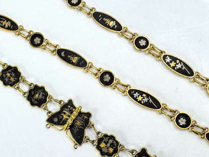 Vintage Japanese Komai damascene butterfly necklace bracelet matched set GS847