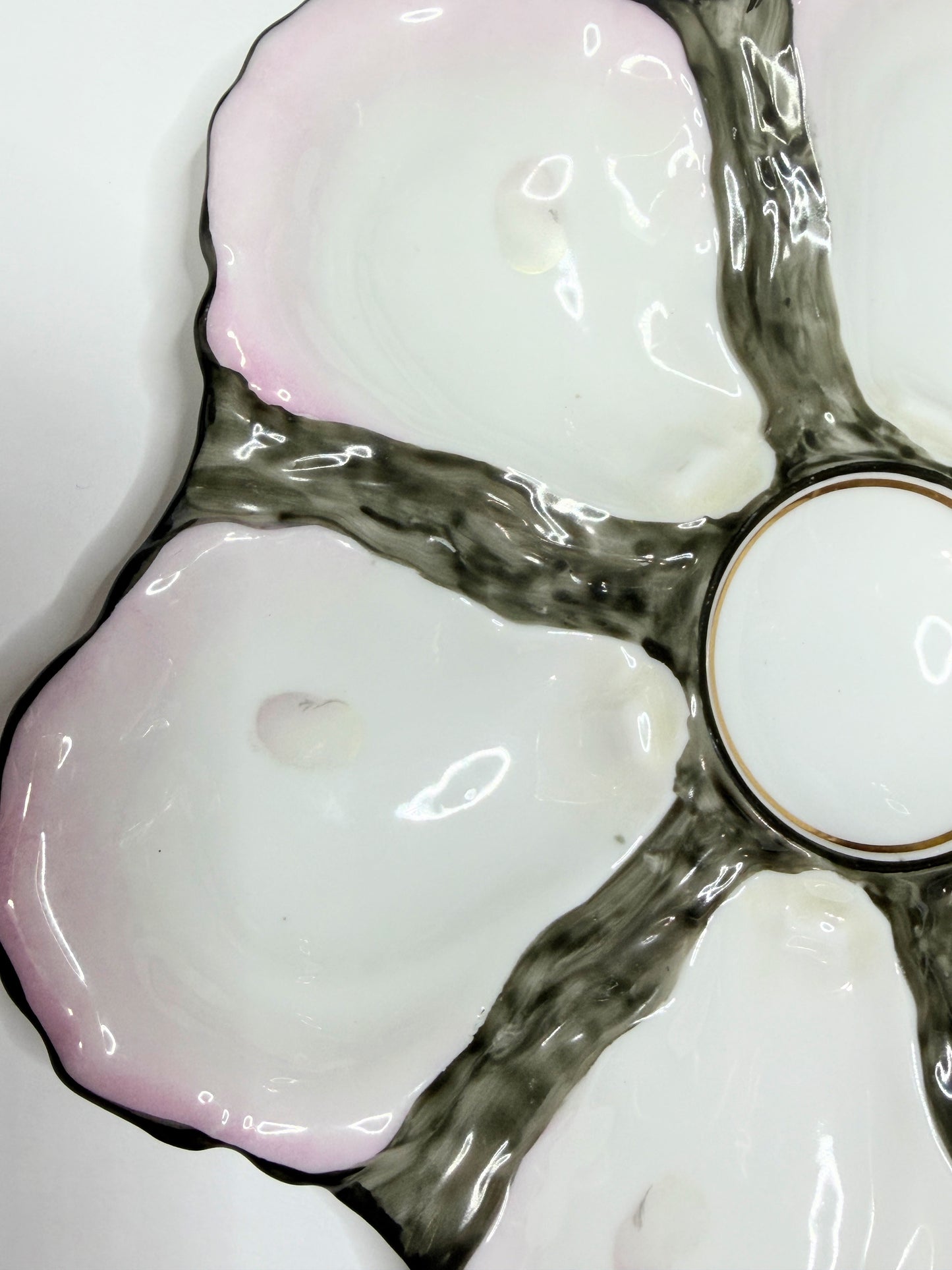 Antique Italian Ginori Doccia Oyster Plate Shell Form c1880 Pink Rim 8.75" A730
