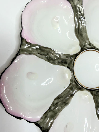 Antique Italian Ginori Doccia Oyster Plate Shell Form c1880 Pink Rim 8.75" A730
