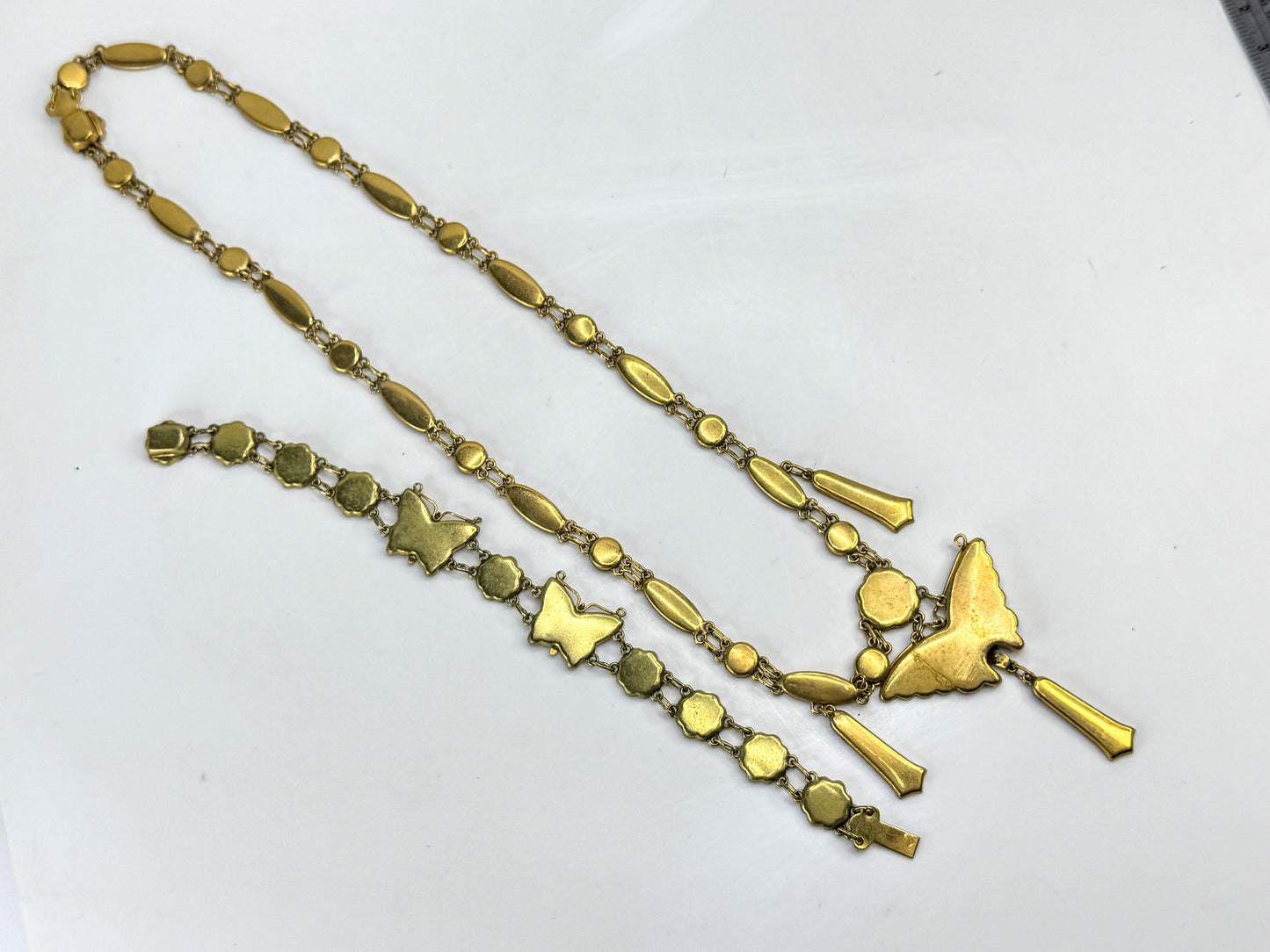 Vintage Japanese Komai damascene butterfly necklace bracelet matched set GS847