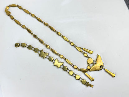 Vintage Japanese Komai damascene butterfly necklace bracelet matched set GS847