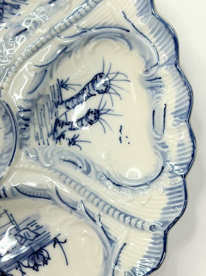 Antique German W&C Oyster Plate Blue White Scenic Shell Form 8.25" A731
