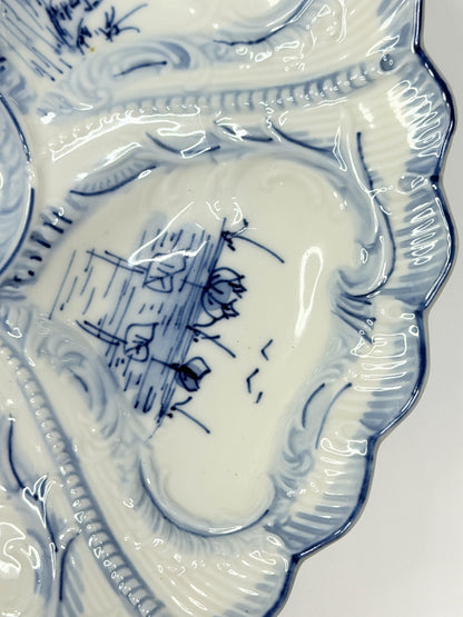 Antique German W&C Oyster Plate Blue White Scenic Shell Form 8.25" A731