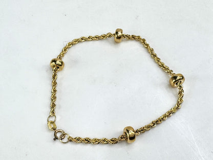 Vintage 10K gold rope chain station bead bracelet delicate fine jewelry JR1914