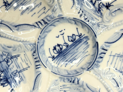Antique German W&C Oyster Plate Blue White Scenic Shell Form 8.25" A731