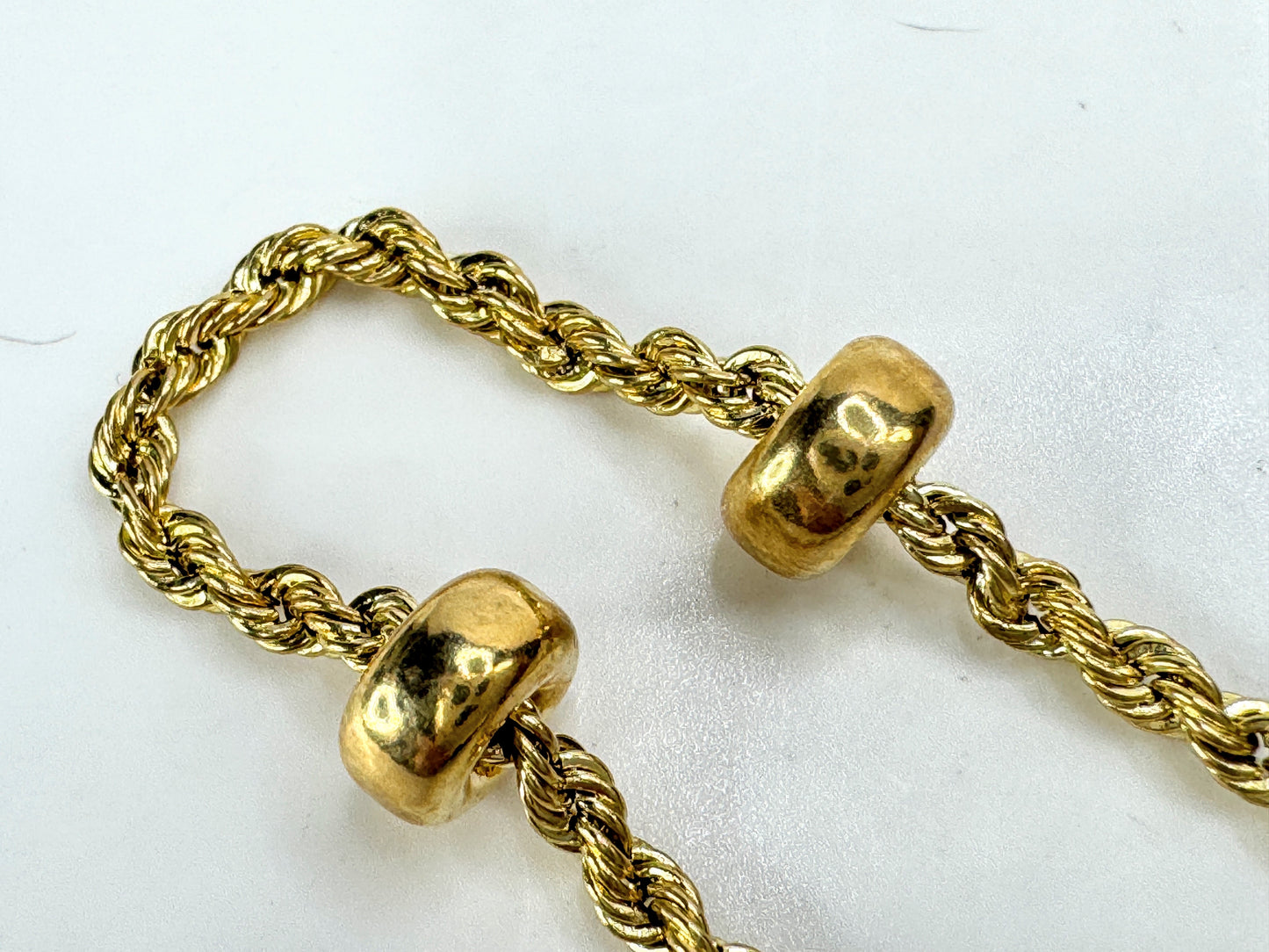 Vintage 10K gold rope chain station bead bracelet delicate fine jewelry JR1914