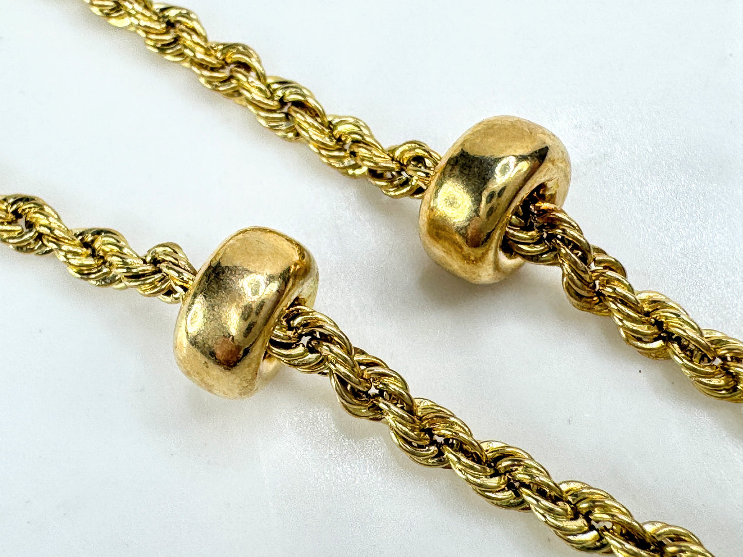 Vintage 10K gold rope chain station bead bracelet delicate fine jewelry JR1914