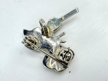Vintage signed sterling inlay bird & hummingbird brooch pendant necklace JR1915