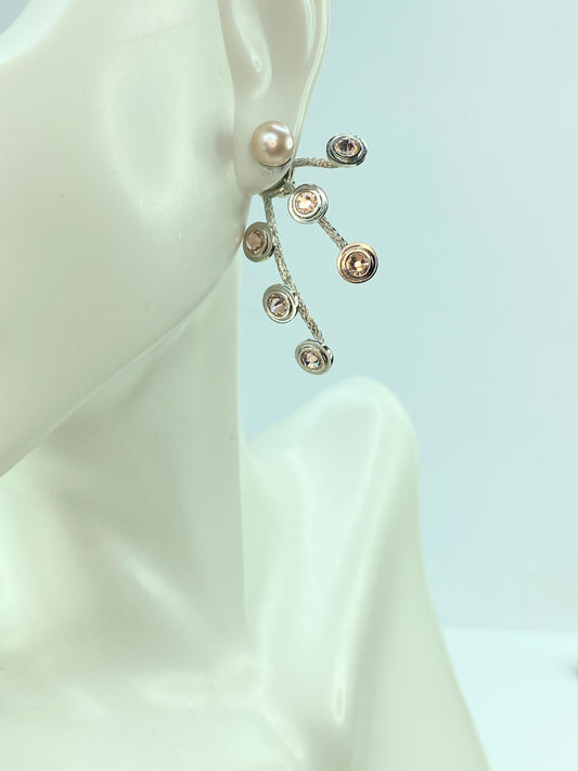 Rare Christian Dior Pearl Champagne color Rhinestones earrings 1.25" 5g GS272