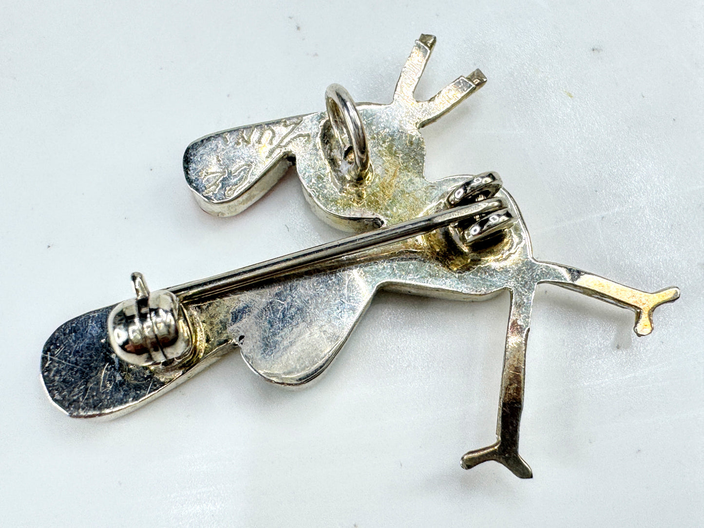 Vintage signed sterling inlay bird & hummingbird brooch pendant necklace JR1915