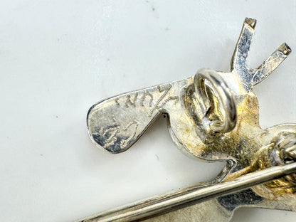 Vintage signed sterling inlay bird & hummingbird brooch pendant necklace JR1915