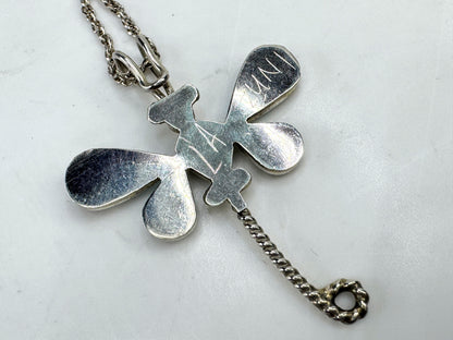Vintage Zuni sterling silver inlay dragonfly necklace 16" signed 3g 16" JR1916