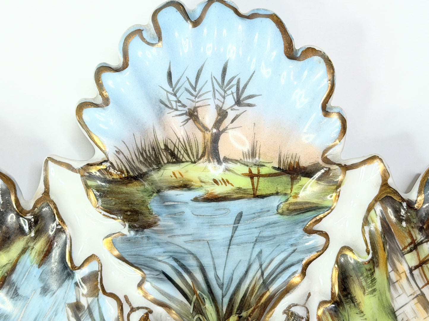 Antique Austrian Oyster Plate Riverside Life Becher & Stark Porcelain 9.25" A728