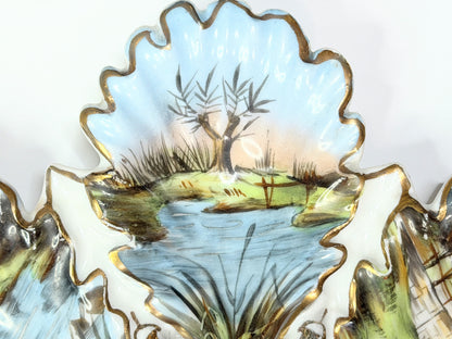 Antique Austrian Oyster Plate Riverside Life Becher & Stark Porcelain 9.25" A728