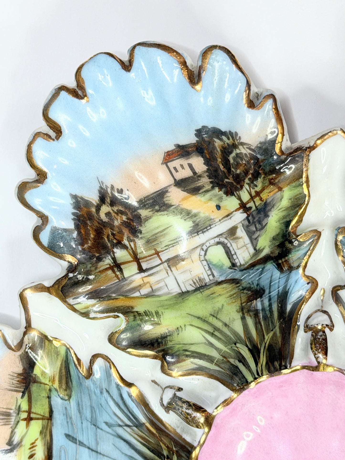 Antique Austrian Oyster Plate Riverside Life Becher & Stark Porcelain 9.25" A728
