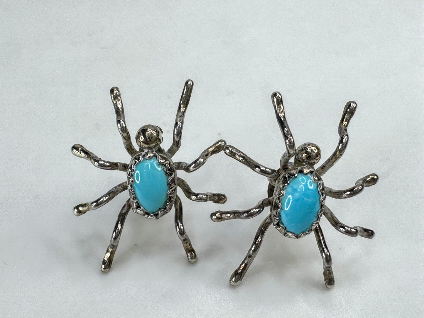 Vintage sterling silver turquoise spider stud earrings southwestern JR1917