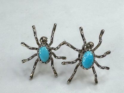 Vintage sterling silver turquoise spider stud earrings southwestern JR1917