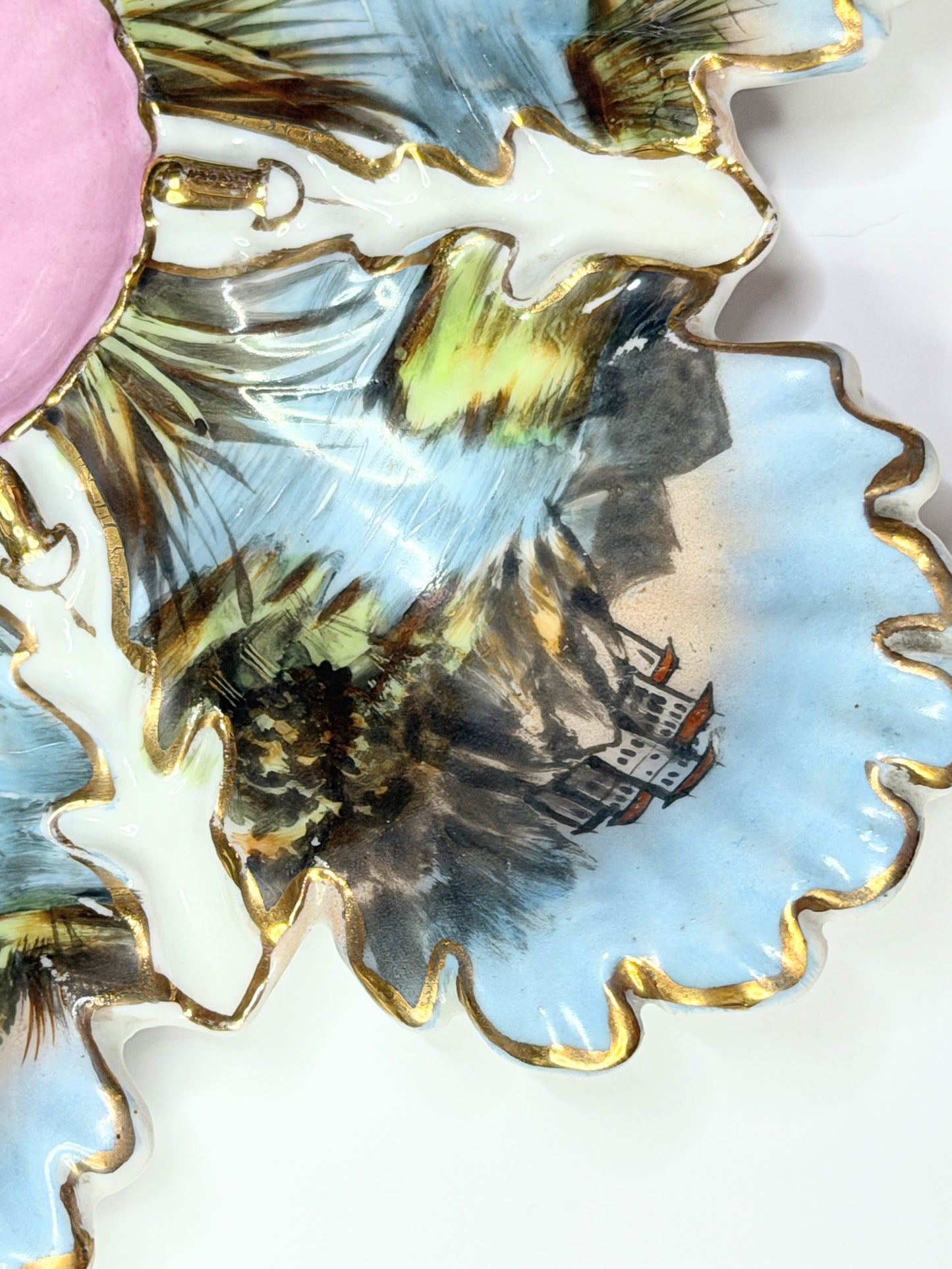 Antique Austrian Oyster Plate Riverside Life Becher & Stark Porcelain 9.25" A728