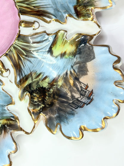 Antique Austrian Oyster Plate Riverside Life Becher & Stark Porcelain 9.25" A728