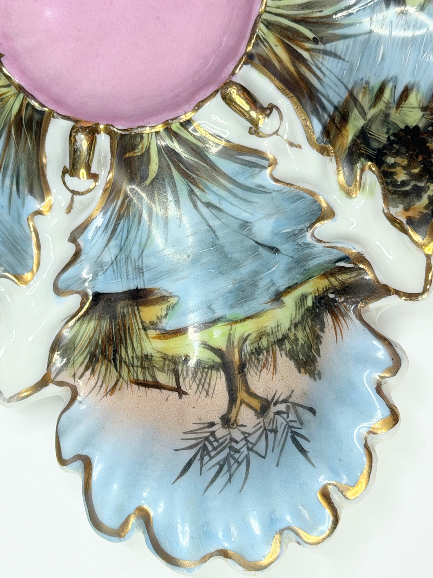 Antique Austrian Oyster Plate Riverside Life Becher & Stark Porcelain 9.25" A728