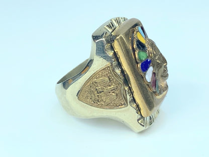 Vintage Enameled Indian Chief Biker's Mexican Ring 42.6g s10.5 JR9113