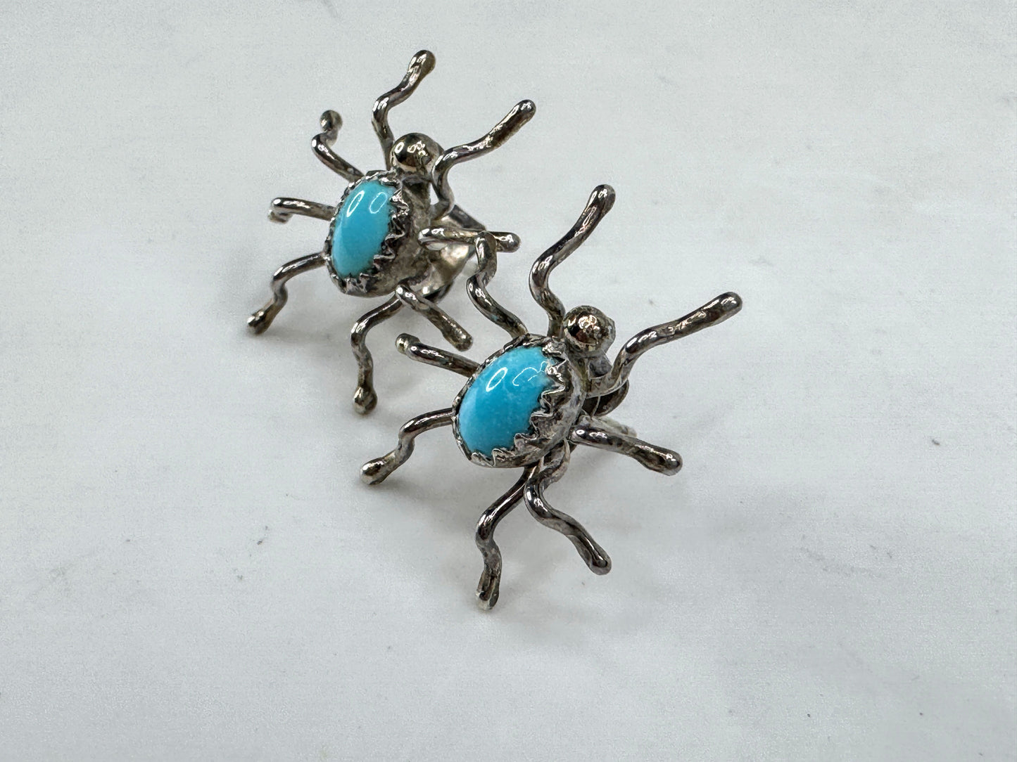 Vintage sterling silver turquoise spider stud earrings southwestern JR1917