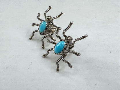 Vintage sterling silver turquoise spider stud earrings southwestern JR1917