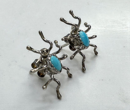 Vintage sterling silver turquoise spider stud earrings southwestern JR1917