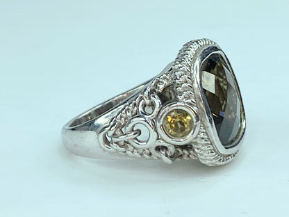 Atelier Sterling Silver Smoky Quartz Citrine statement ring 6.5g s6.5 JR89