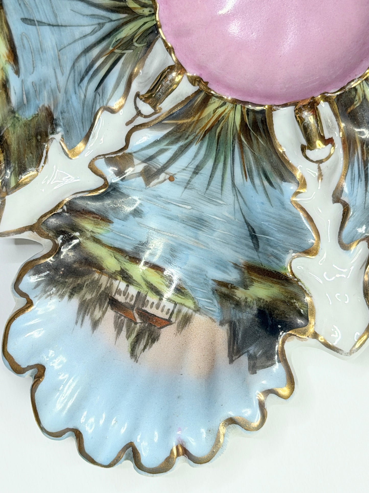 Antique Austrian Oyster Plate Riverside Life Becher & Stark Porcelain 9.25" A728