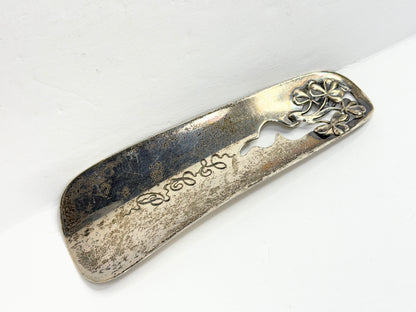 Antique Sterling Silver Floral Cutout Shoehorn Monogram LCP 39.5g 4 5/8" SS459