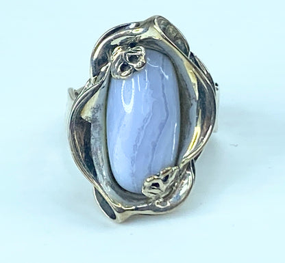 Carolyn Pollack 20mm Blue Lace Agate Sterling Ring s9.5 14.8g JR8872