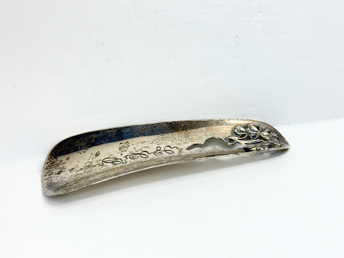 Antique Sterling Silver Floral Cutout Shoehorn Monogram LCP 39.5g 4 5/8" SS459