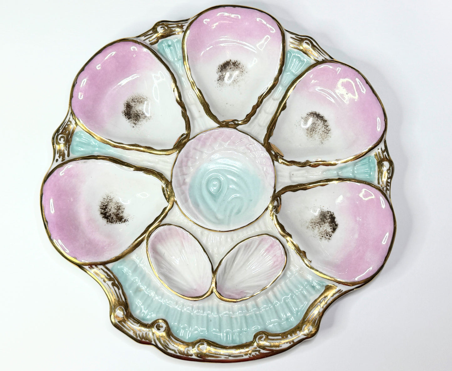 Antique German Carl Tielsch Oyster Plate Pink Cream Shell Form c1880 9.5" A729